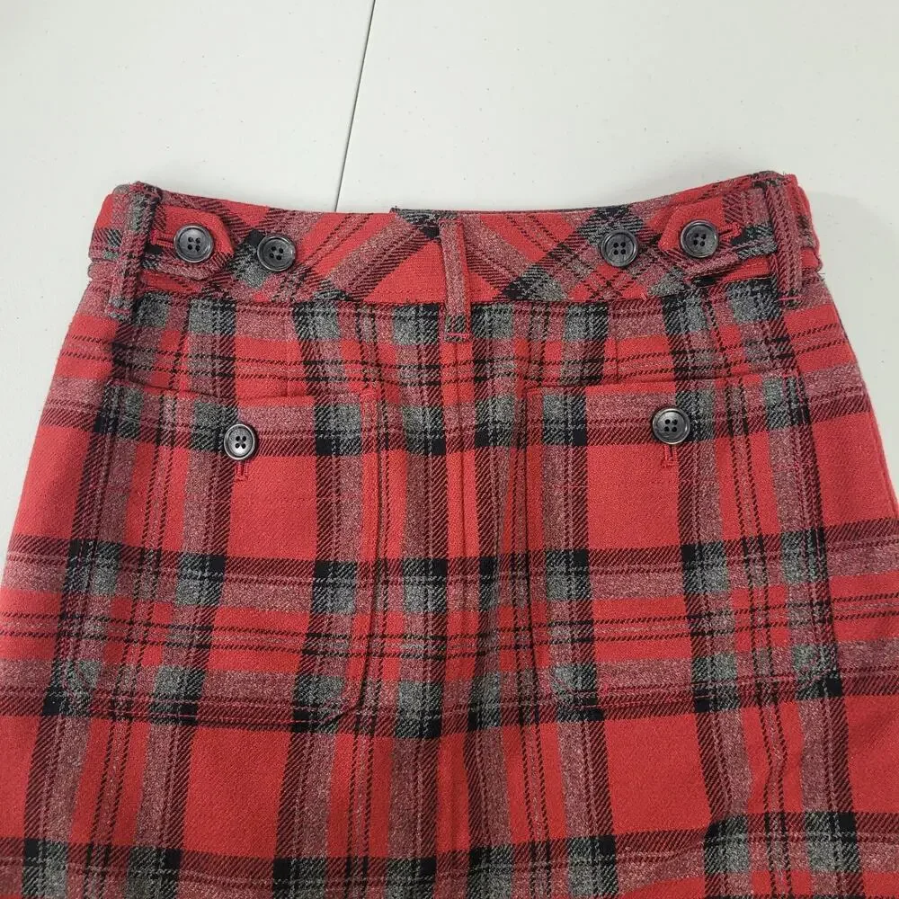 Eddie Bauer Red Plaid Skirt Size 2 100% Wool Pencil Holiday Preppy Fall School